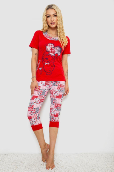 Піжама жіноча, колір червоний, 243R03677 XL, 50, XL