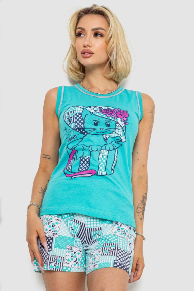 Піжама жіноча, колір бірюзовий, 243R03676 XL, 50, XL