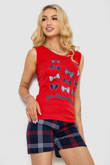 Піжама жіноча з принтом, колір червоний, 243R0148 XXL, 52, XXL