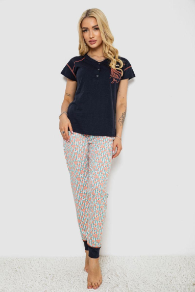 Піжама жіноча з принтом, колір синій, 243R0004-18 Ager, XL, 50, XL